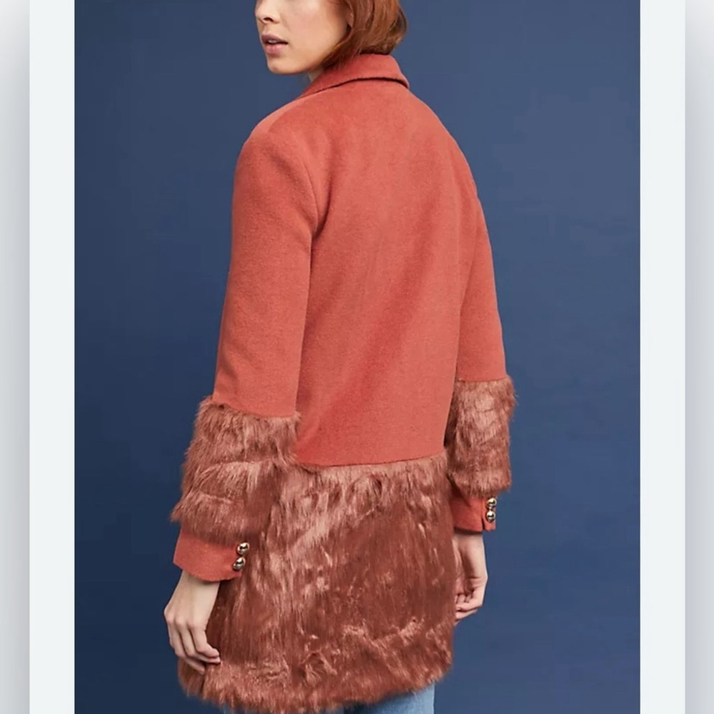 Anthropologie Keepsake Faux Fur Trim Tailored Peacoat Coat - Picture 7 of 7